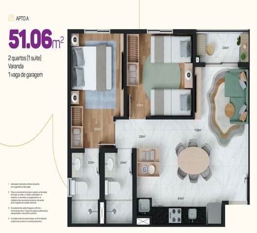 Apto Tipo A - 51,06 m2