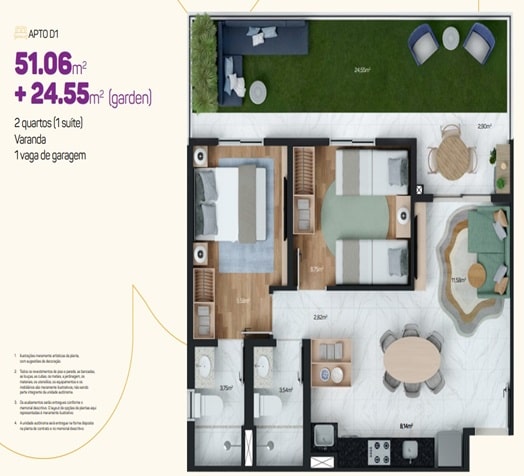 Apto Tipo D1 - 51,06m2