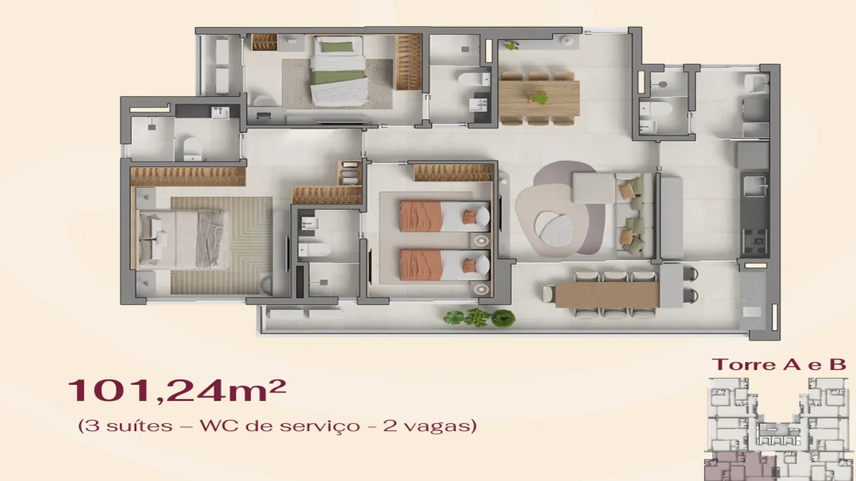 BS Beatriz Planta do Apto. 101,24 m²