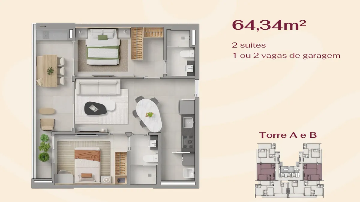 BS Beatriz Planta do Apto. 64,34 m²