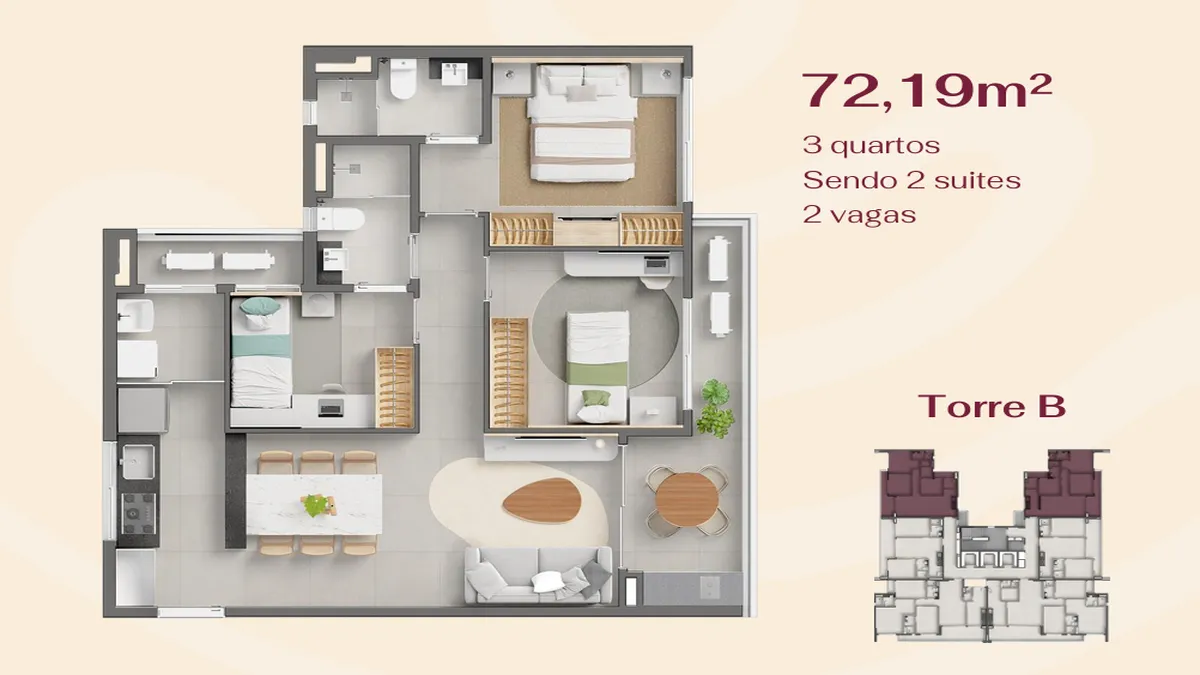 BS Beatriz Planta do Apto. 72,19 m²