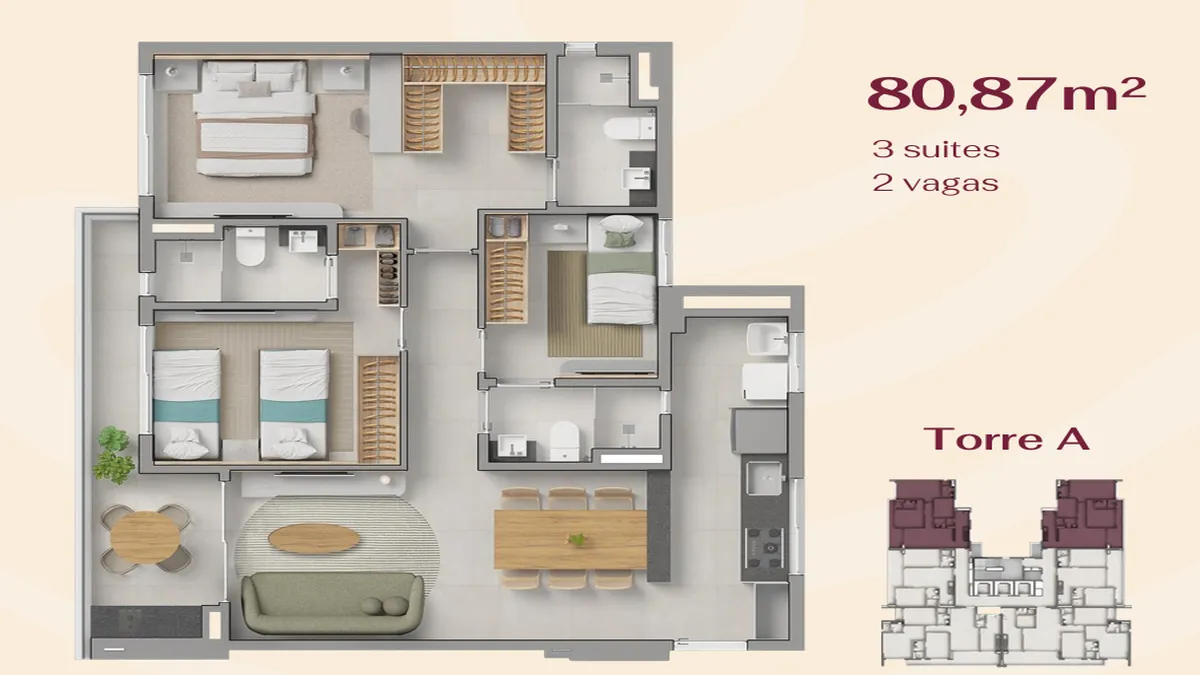 BS Beatriz Planta do Apto. 80,87 m²